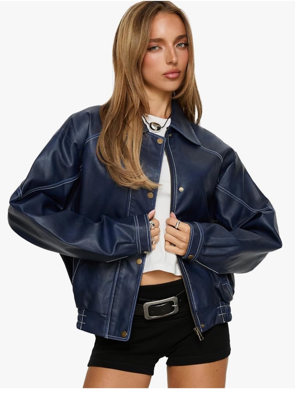 NWT Princess Polly Navy Faux Leather Jacket - Jaxton Leather Jacket